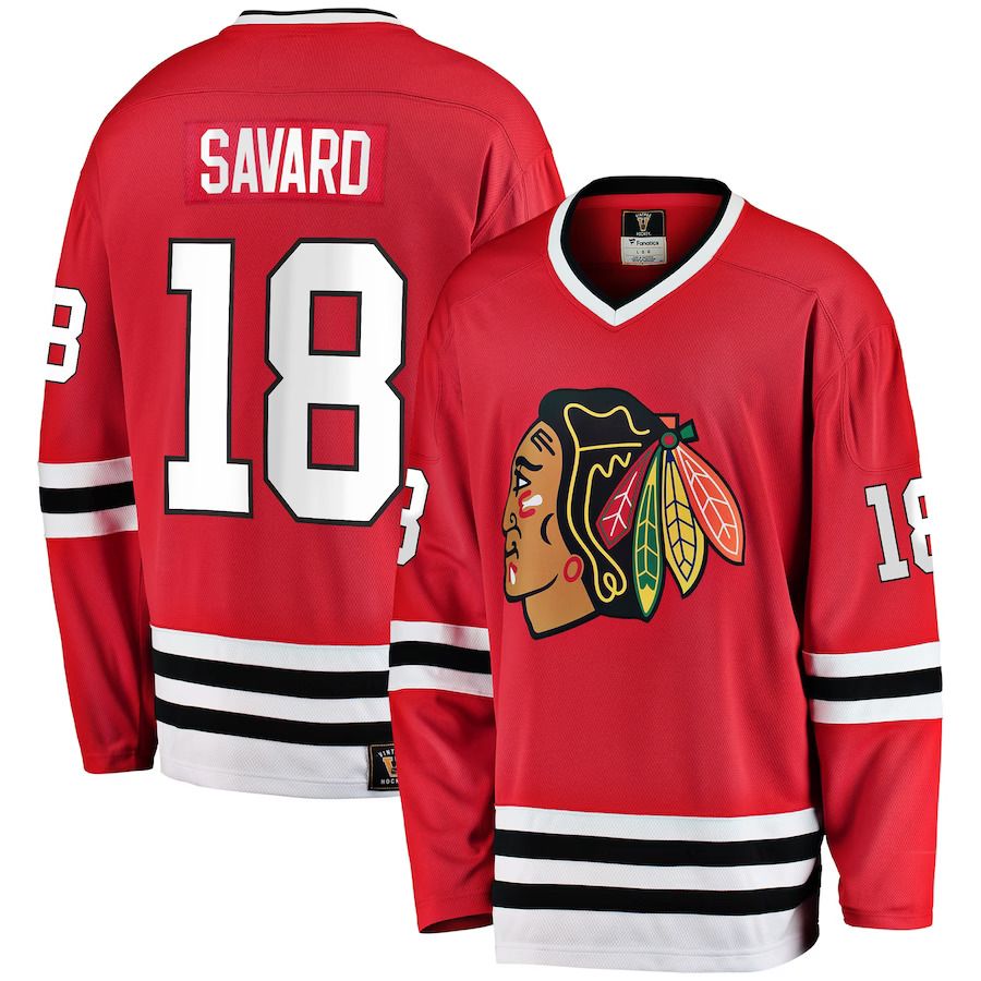 Men Chicago Blackhawks 18 Denis Savard Fanatics Branded Red Premier Breakaway Retired Player NHL Jersey